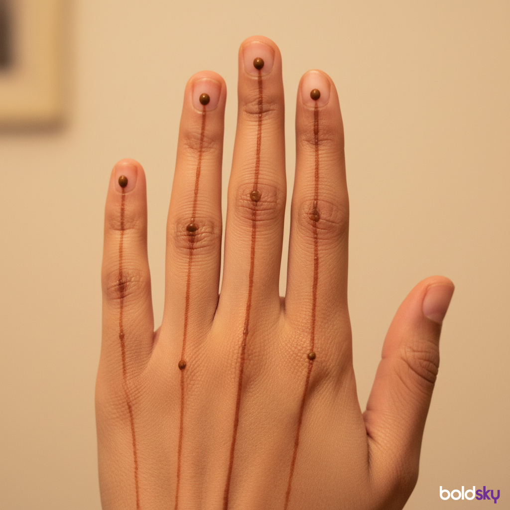 Right back hand finger dot line mehndi