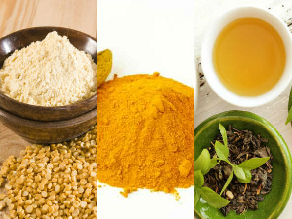 கடலை மாவு, மஞ்சள் பொடி மற்றும் க்ரீன் டீ பை