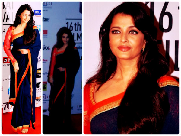 Aishwarya In Blue Sabyasachi Saree