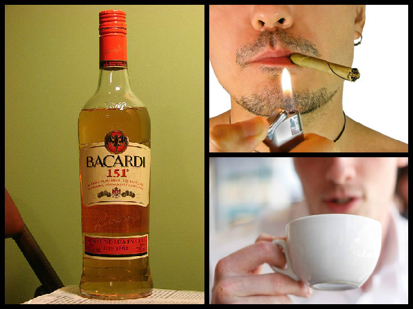 காப்ஃபைன், சிகரெட் மற்றும் மது