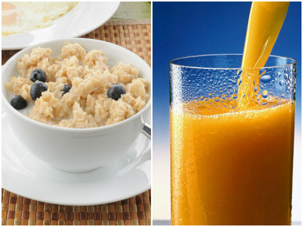 பால் கலந்த ஓட்ஸ் மற்றும் ஆரஞ்சு ஜூஸ் பால் கலந்த ஓட்ஸ் மற்றும் ஆரஞ்சு ஜூஸ்