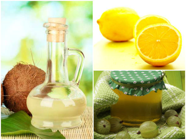 தேங்காய் எண்ணெய், நெல்லிக்காய் எண்ணெய் மற்றும் எலுமிச்சை சாறு