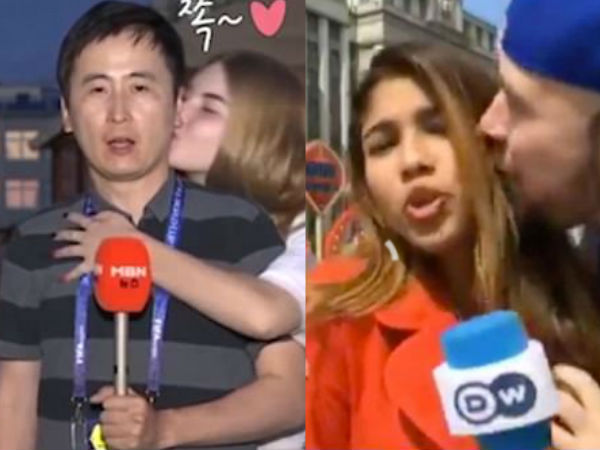 Russian Models Kissed South Korean Reporter in Live!