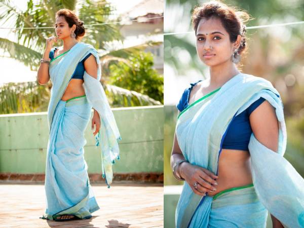 நீல நிற காட்டன் புடவை