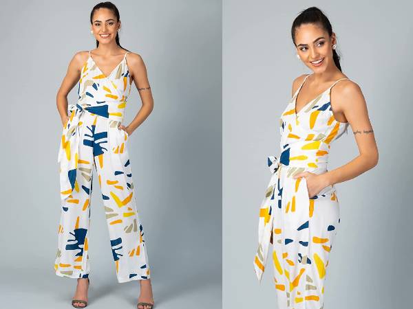 Abstract Print Spaghetti Jumpsuit