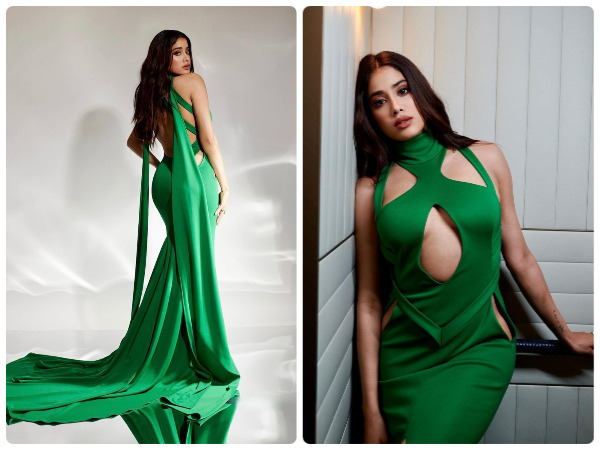 Janhvi Kapoor Looks Gorgeous In Green Cutout Backless Dress