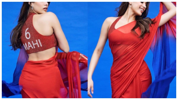 janhvi kapoor stuns in a two tone custom saree dont miss her mahi blouse