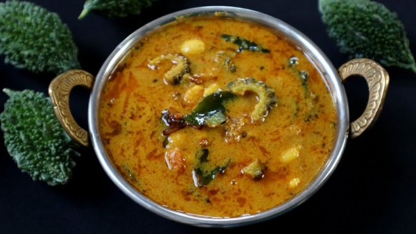 Iyengar Style Pavakkai Poricha Kootu Recipe How to Make at Home in Tamil