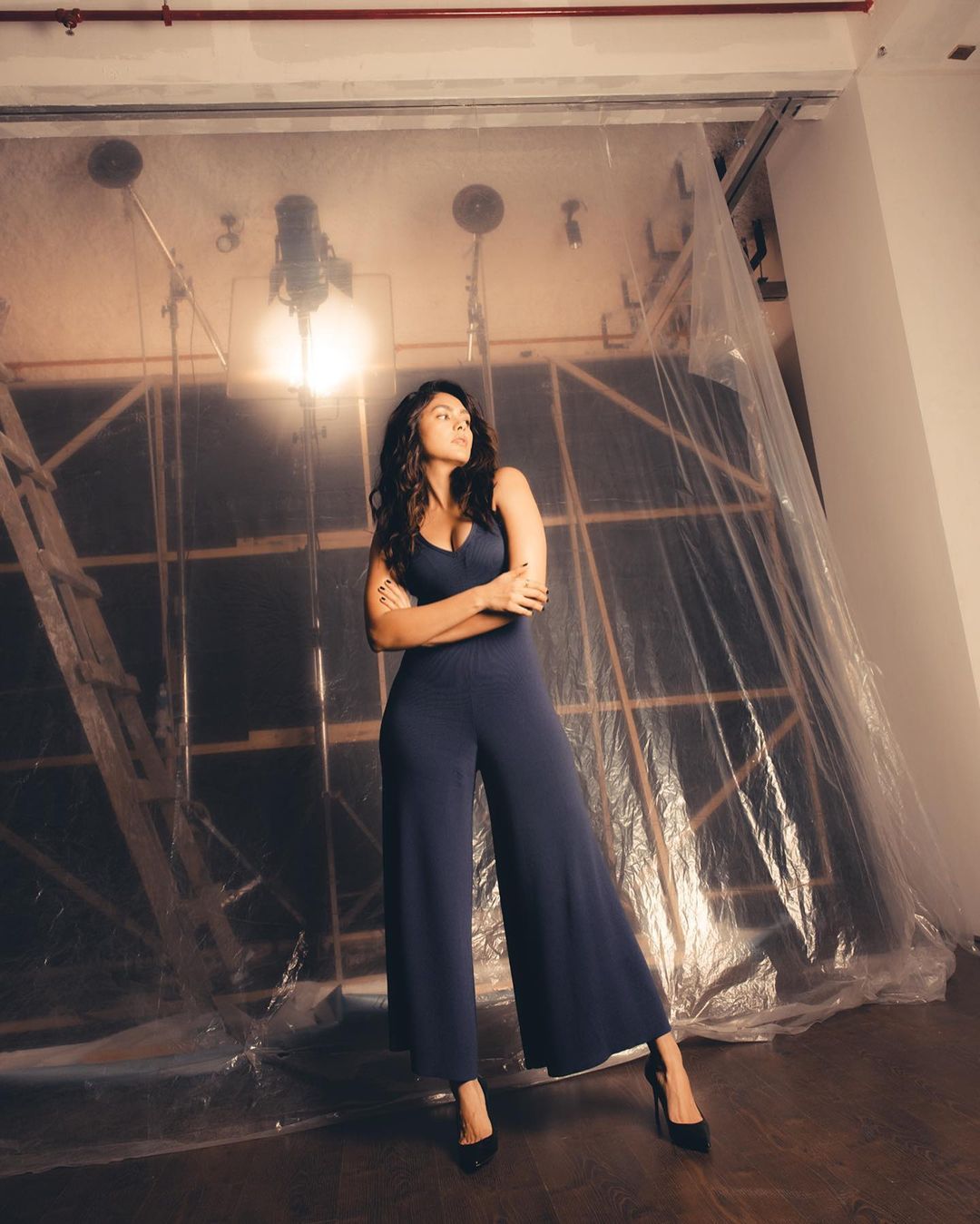 Actress Mrunal Thakur Stunning Photos In Blue Color Jumpsuit