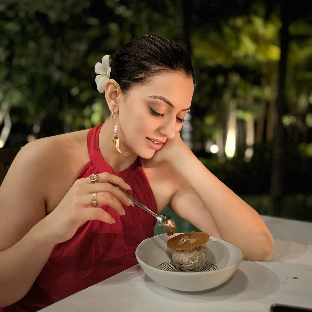 Actress Hansika Motwani Glamourous Looks In Red Color Fancy Dress