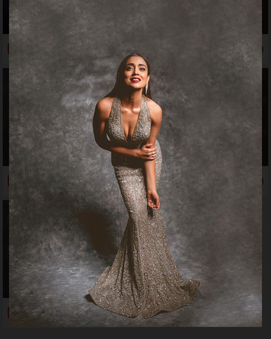 Actress Shriya Saran Looks Amazing in Silver Color Gown