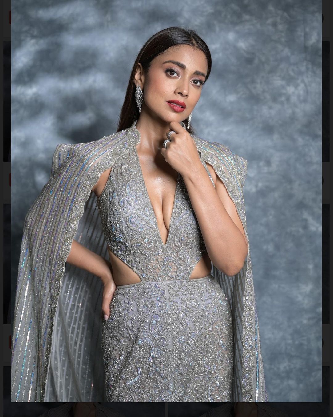 Actress Shriya Saran Looks Amazing in Silver Color Gown