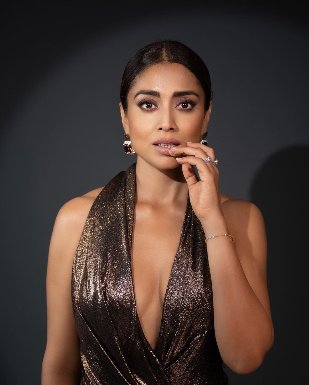 Actress Shriya Saran Stunning Looks In Side Slit Trendy Wear
