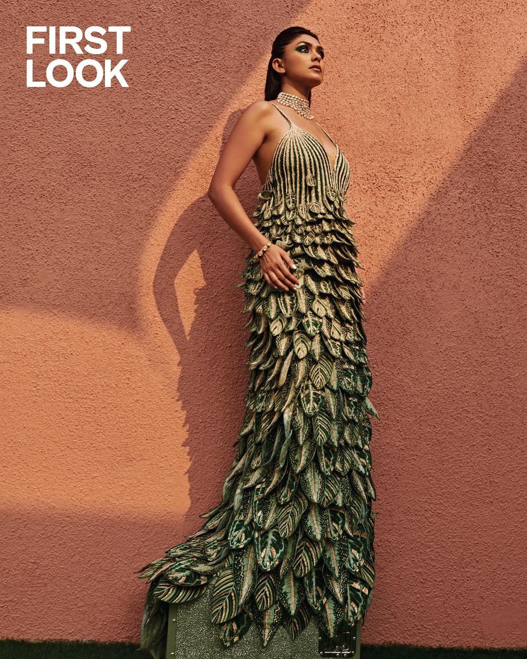 Actress Mrunal Thakur Glamorous Looks In Peacock Outfit For First Look Magazine
