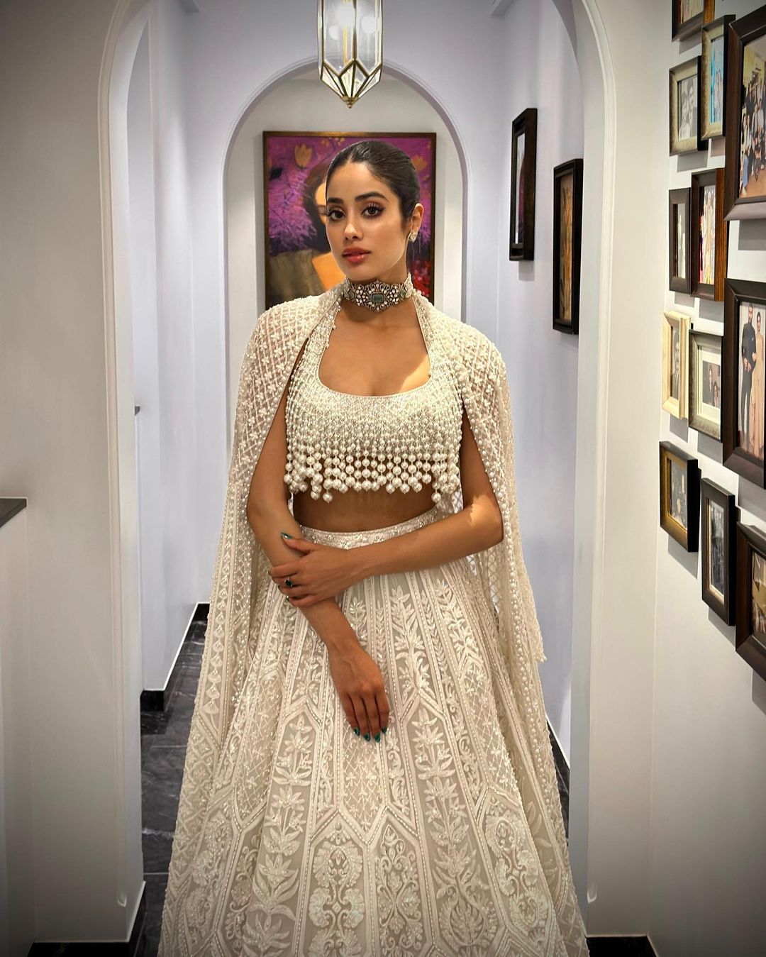 Actress Janhvi Kapoor Mesmerizing Photos In Pearl Lehenga