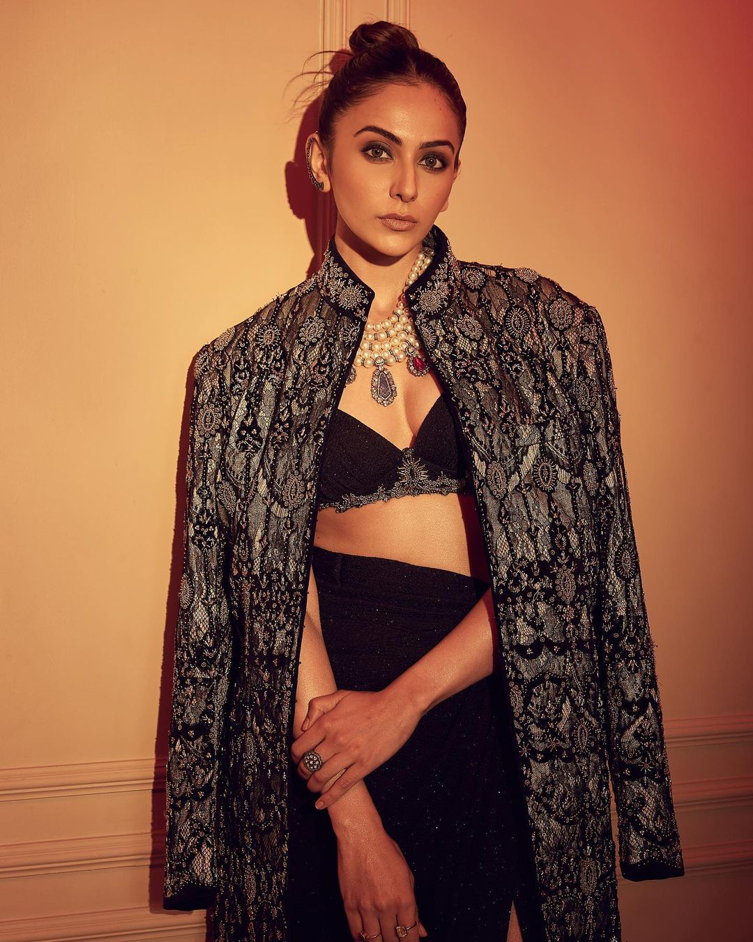 Actress Rakul Preet Singh Black Side Slit Dress