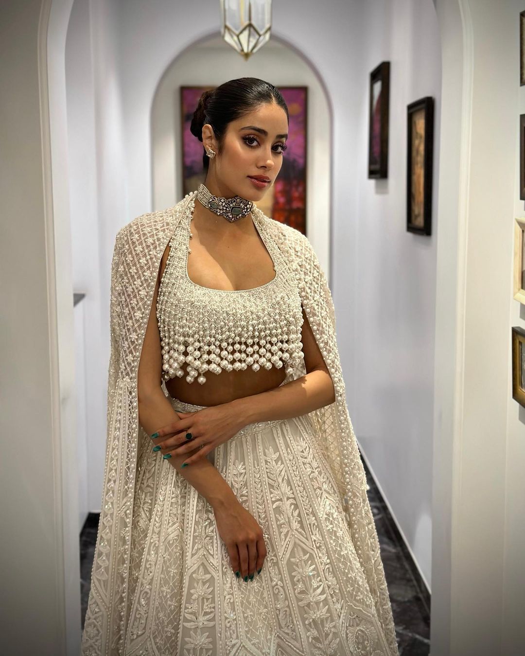 Actress Janhvi Kapoor Mesmerizing Photos In Pearl Lehenga
