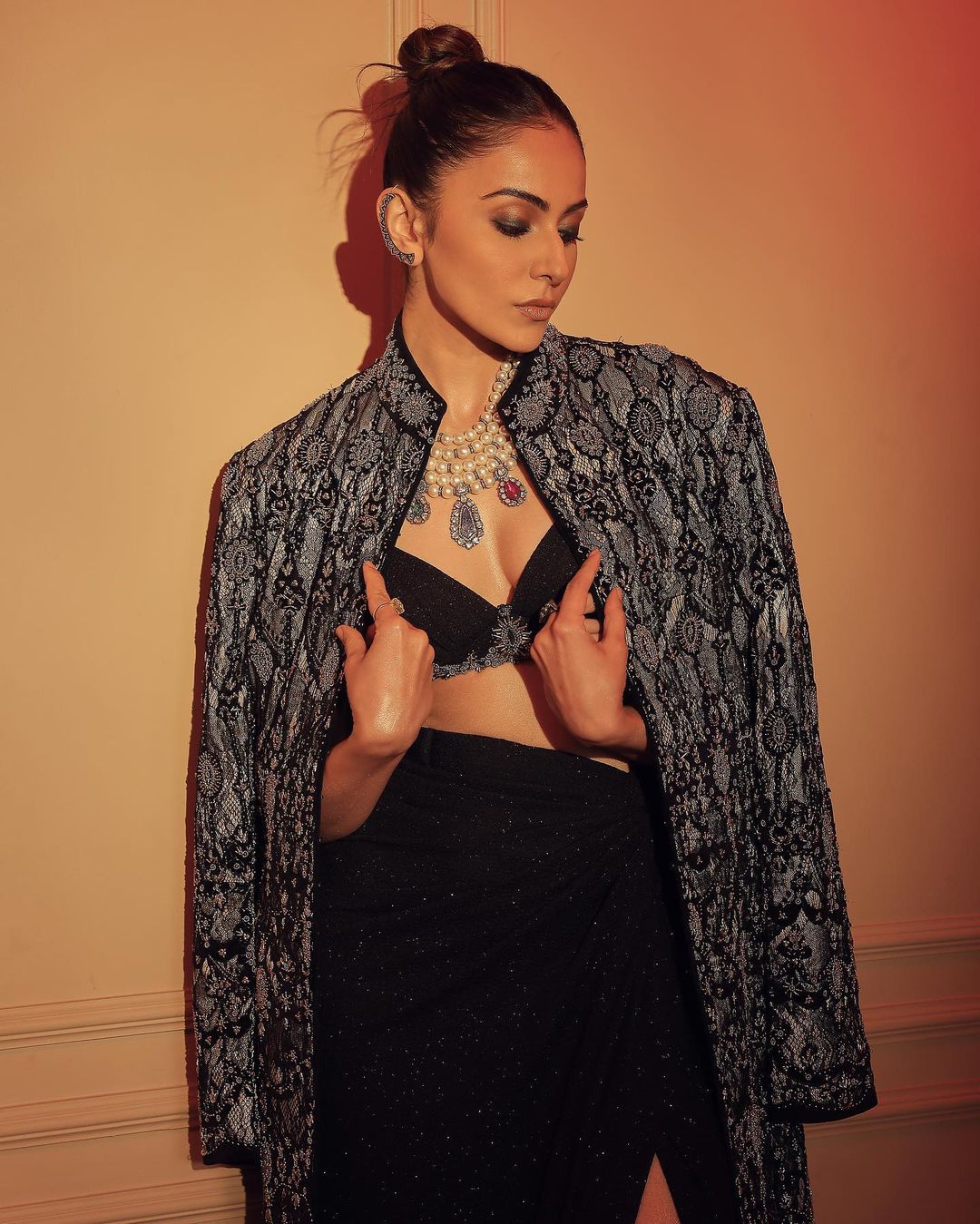 Actress Rakul Preet Singh Black Side Slit Dress