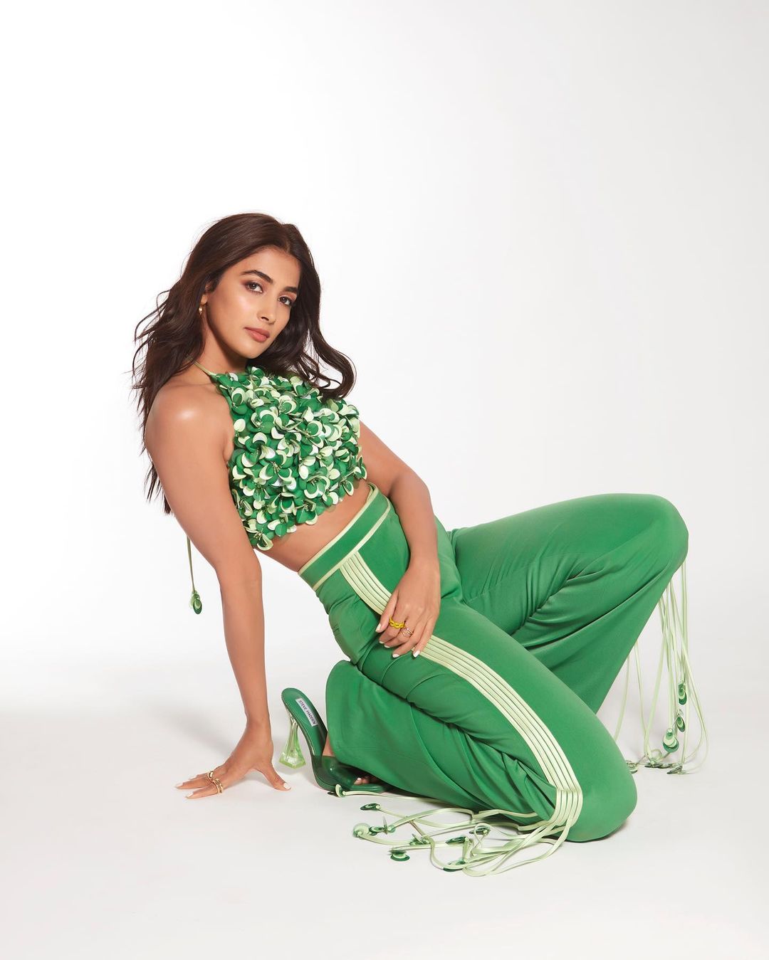 Actress Pooja Hegde Mesmerizing Looks In Green Color Outfit