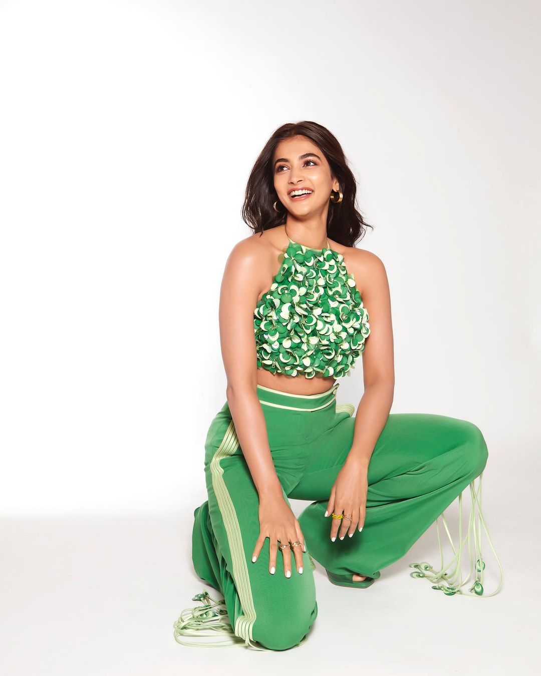 Actress Pooja Hegde Mesmerizing Looks In Green Color Outfit