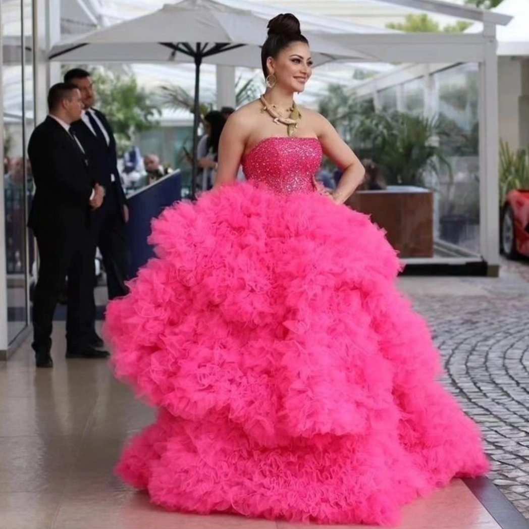 Cannes Film Festival 2023 Urvashi Rautela Wears Alligator Necklace On Pink Tulle Gown