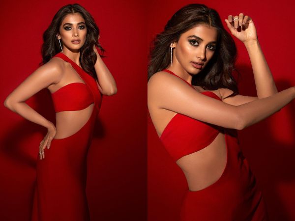 Actress Pooja Hegde Stunning Stills in Red Color Trendy Dress
