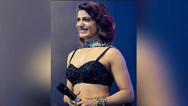 Samantha Ruth Prabhu Stunning Looks in Red Saree Designed by Sabyasachi At Kushi Musical Night in Telugu