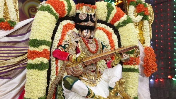 As part of Navratri Brahmotsavam in Tirumala, Malayappa Swamy procession on swan vehicle on Monday night.