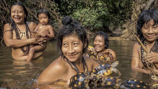 Rare tribe people in Amazon forest