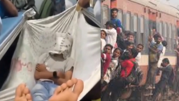 Man Turns Bedsheet into Cozy Hammock on Train goes viral Man Turns Bedsheet into Cozy Hammock on Train goes viral