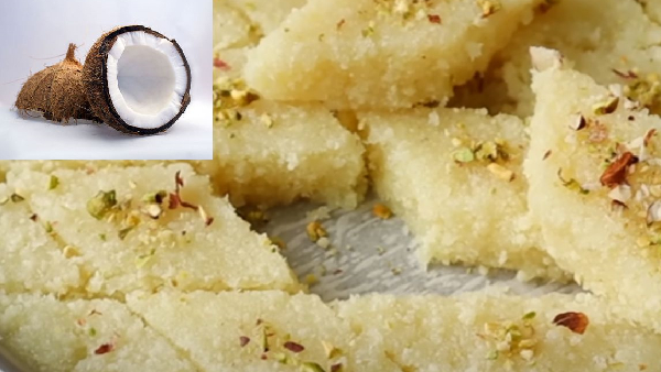 how to make coconut kova burfi sweet recipe in telugu