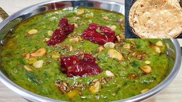 Dhaba style tasty lasooni palak curry recipe in telugu