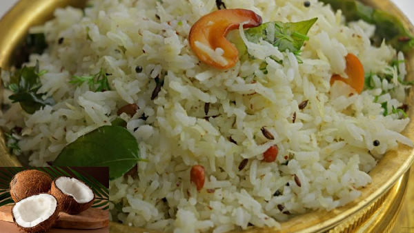 Easy and Healthy Prasadam Stye Coconut Rice Recipe in Telugu