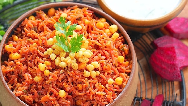 Beetroot Boondi Rice A Simple Tasty and Healthy Lunch Box Recipe in Telugu