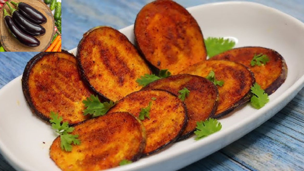 The Perfect Side Dish for Dal and Sambar Crispy Spicy Brinjal Tawa Fry Recipe in Telugu