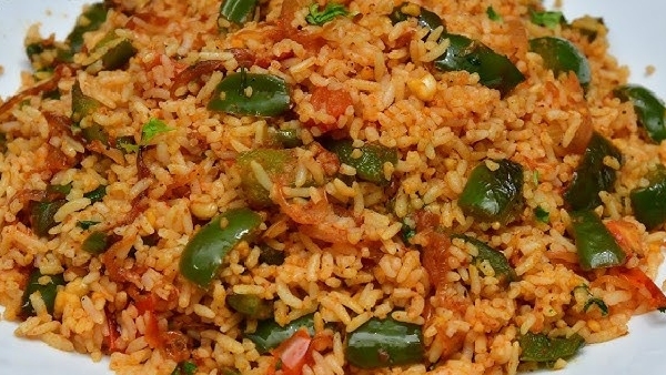 Spicy Crunchy Delicious How to Make Restaurant Style Capsicum Rice at Home Recipe in Telugu