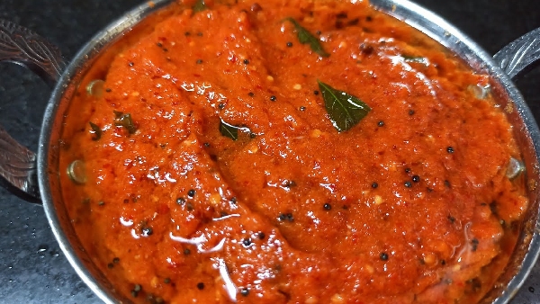 Chettinad Style Tomato Kara Chutney Recipe in Telugu Perfect Side Dish for Idli and Dosa
