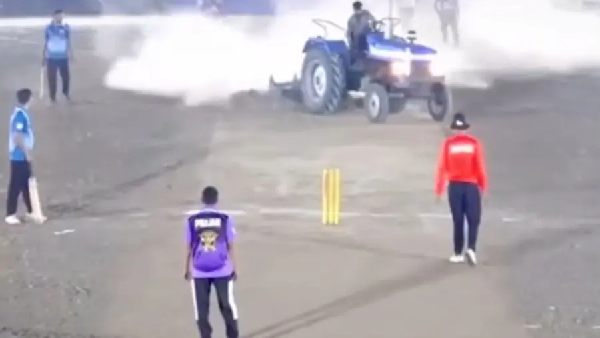 Politician Plows Cricket Pitch with Tractor for Not Being Invited See Viral Video