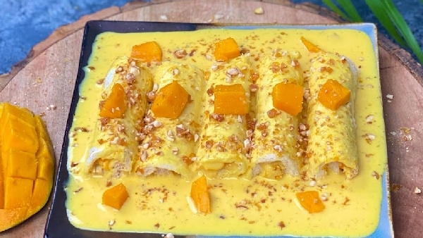 Summer Special Dessert Creamy and Delicious Mango Malai Rolls Recipe in Telugu