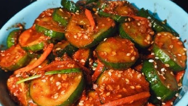 Spicy Crunchy And Healthy Korean Cucumber Kimchi Recipe in Telugu