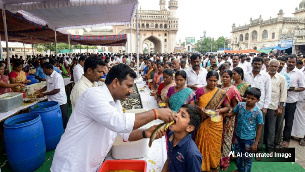 Fish prasadam distribution every year in hyderabad story behind this trust and tradition