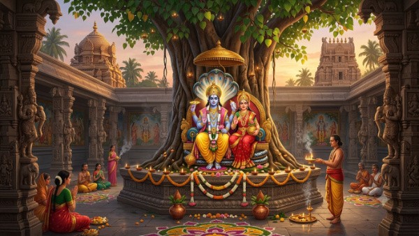Worth and peace at home worshipping the Peepal tree on Ashadha Purnima