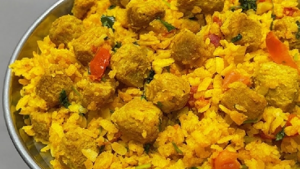 Low Calories High Protein Breakfast How to Make Soya Poha Recipe in Telugu