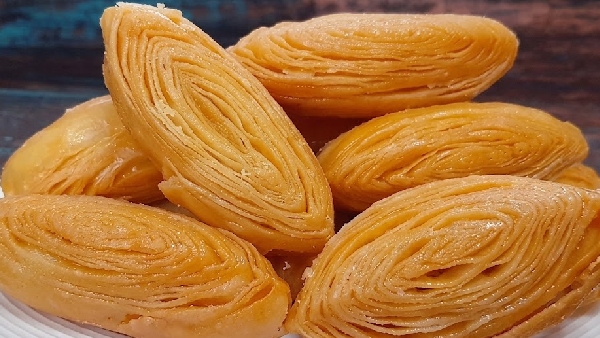 Crispy Outside Juicy Inside Layered Bellam Khaja Recipe in Telugu Crispy Outside Juicy Inside Layered Bellam Khaja Recipe in Telugu
