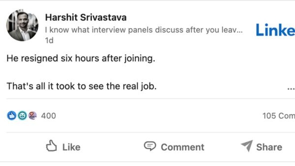linked in Viral post Employee resigns within six hours of joining the job