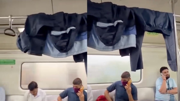 Passenger hangs wet jacket and track pants in metro train viral video