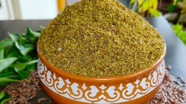 Healthy karam podi how to make flaxseeds and curry leaves podi recipe in telugu