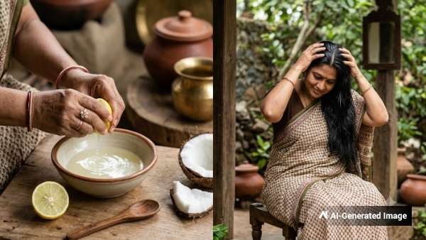 Applying a mixture of coconut oil and lemon juice to the scalp reduces dandruff Applying a mixture of coconut oil and lemon juice to the scalp reduces dandruff