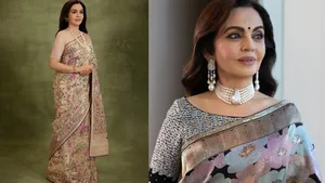 Nita Ambani Stuns At Time100 Tribal Lore Jamdani Saree Summit Rare 101 Carat Diamond Necklace Gala
