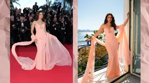 Alia Bhatt On The Cannes Red Carpet A Peach Tamara Ralph Gown And A Dupatta That Said It All